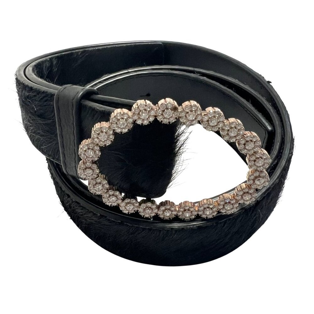 Black Men's Rhinestone Buckle Haircalf Belt 42